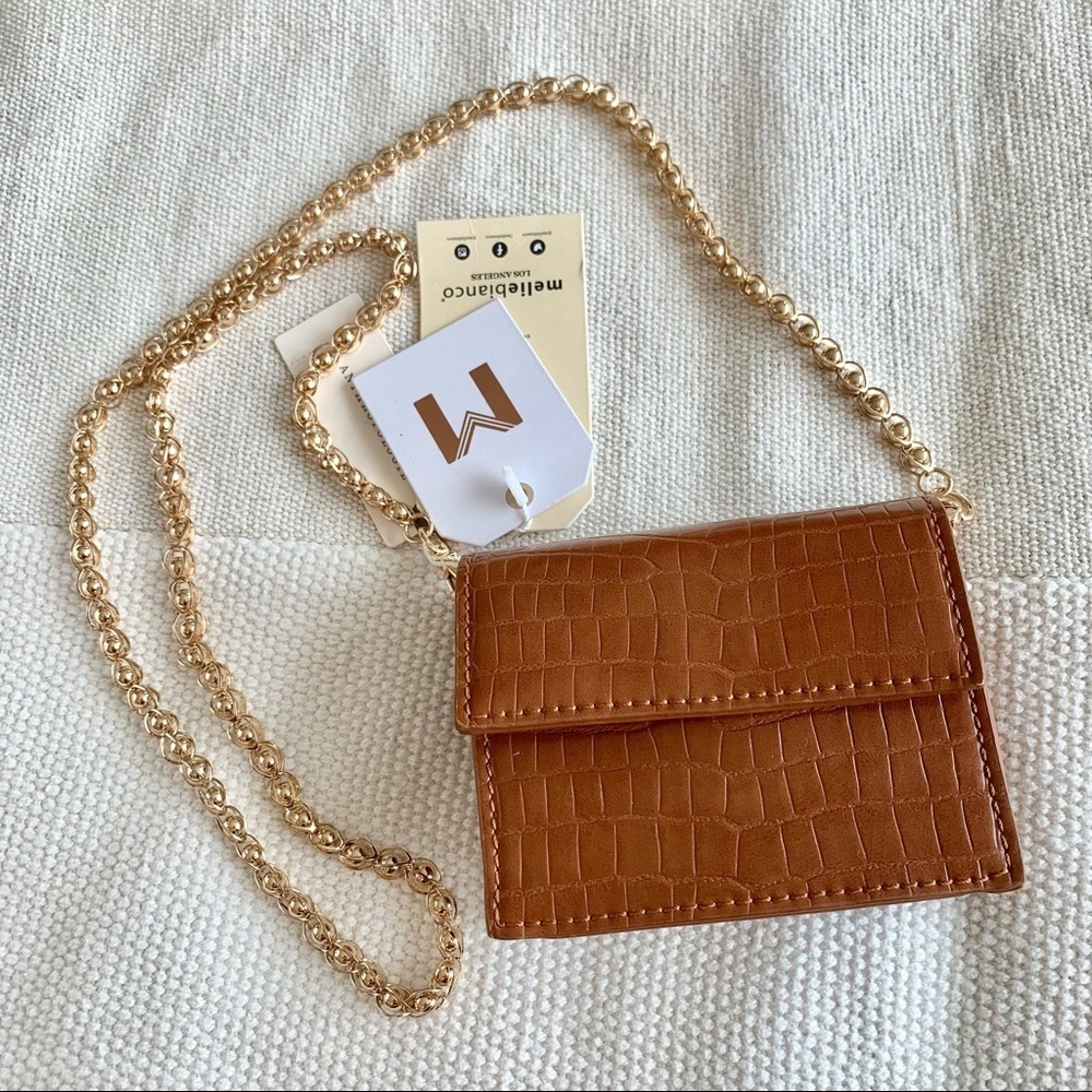 🌞 Melie Bianco Brown Croc Print Mini Micro Chain Envelope Crossbody Bag